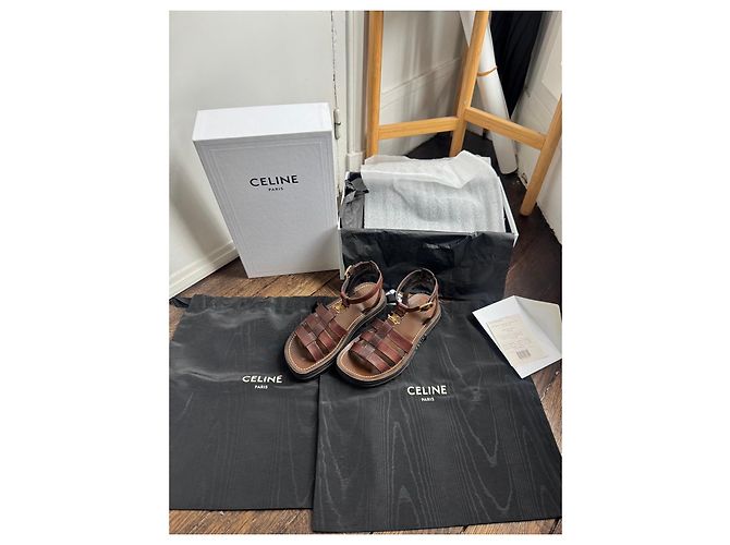Céline Celine Sandali Triomphe in Pelle Marrone - vista 2