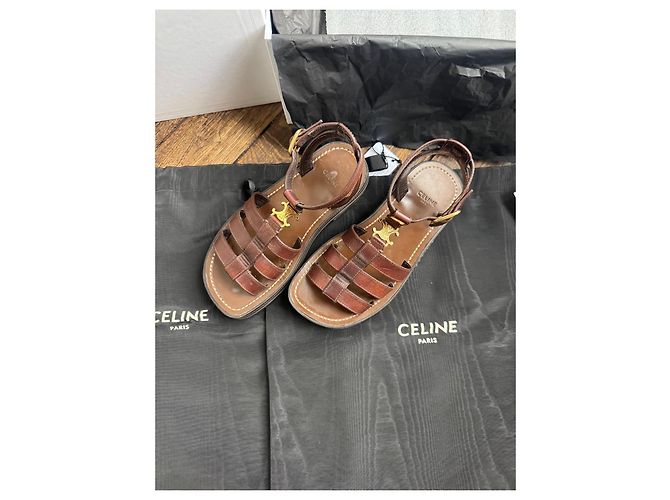 Céline Celine Sandali Triomphe in Pelle Marrone - vista 3
