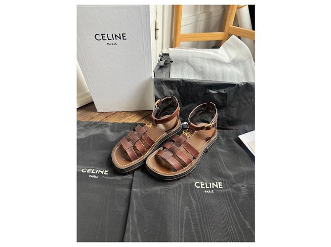 Céline Celine Sandali Triomphe in Pelle Marrone - vista 4