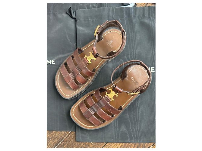 Céline Celine Sandali Triomphe in Pelle Marrone - vista 6