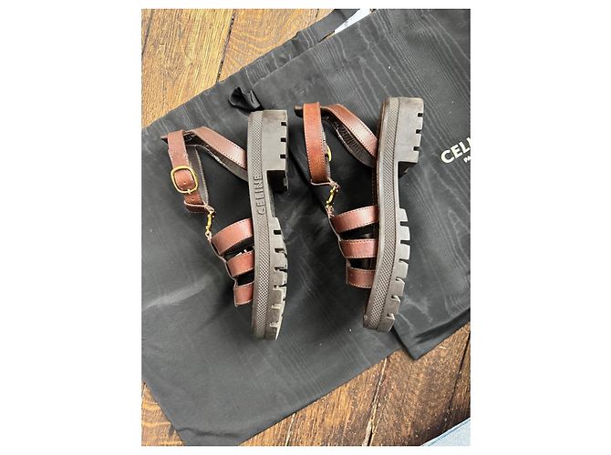 Céline Celine Sandali Triomphe in Pelle Marrone - vista 8