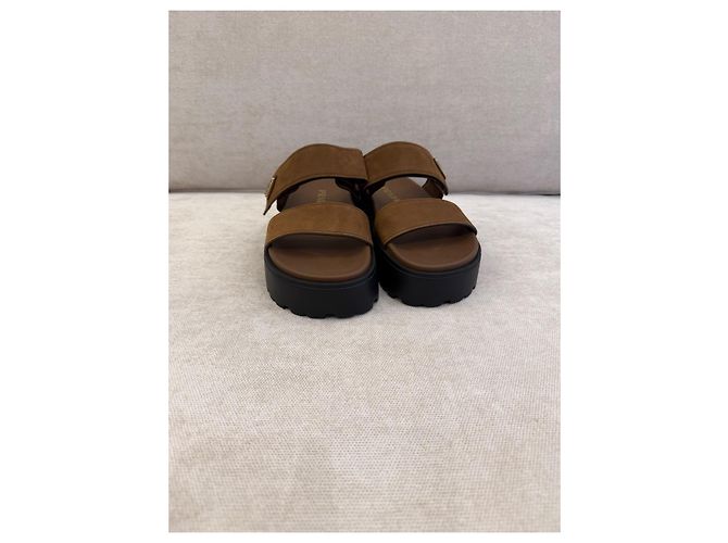 Prada Braune Leder- und Wildleder Plateausandalen - Ansicht 2