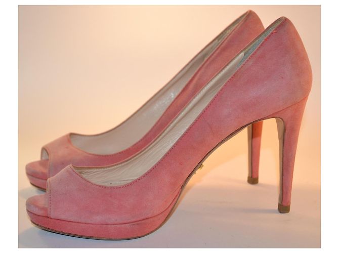 Prada Pink Suede Platform Peep-Toe Pumps - view 2