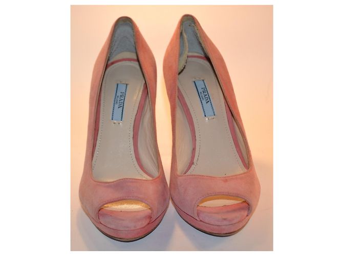 Prada Pink Suede Platform Peep-Toe Pumps - view 3