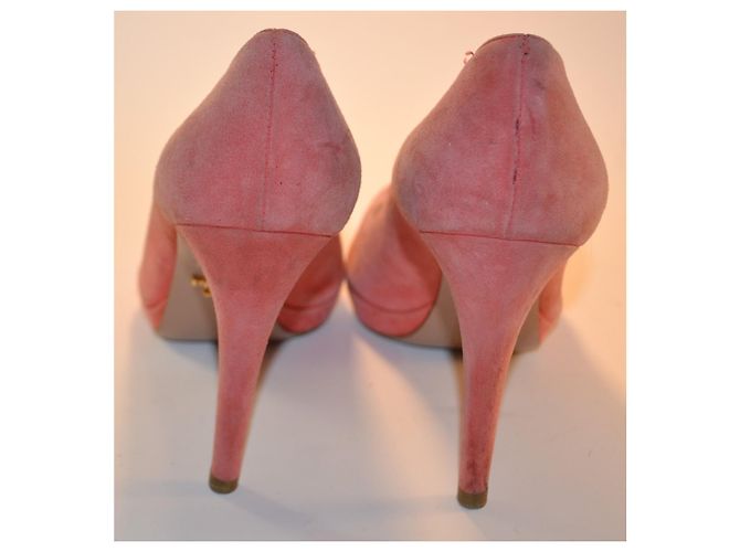 Prada Pink Suede Platform Peep-Toe Pumps - view 4