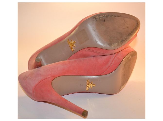 Prada Pink Suede Platform Peep-Toe Pumps - view 5