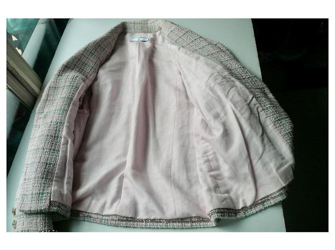 Chanel Rosa und Grüne Tweed-Jacke - Ansicht 9