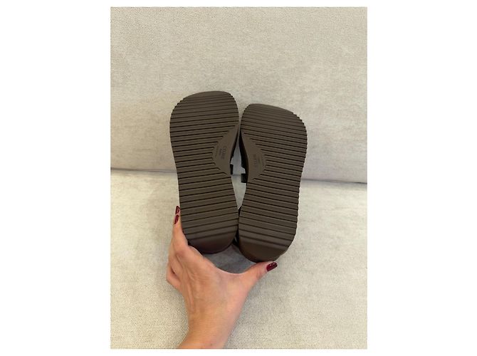 Céline Celine Triomphe sandalias de cuña en cuero marrón - vista 6