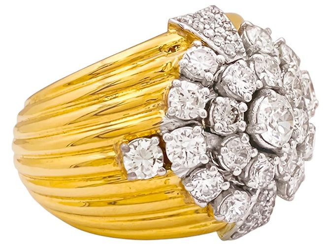 Autre Marque Anello godrons, oro giallo e diamanti. - vista 4