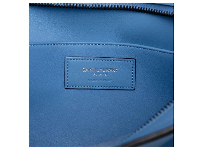 Autre Marque Borsa Cabas Downtown Baby in pelle monogramma blu Saint Laurent - vista 5