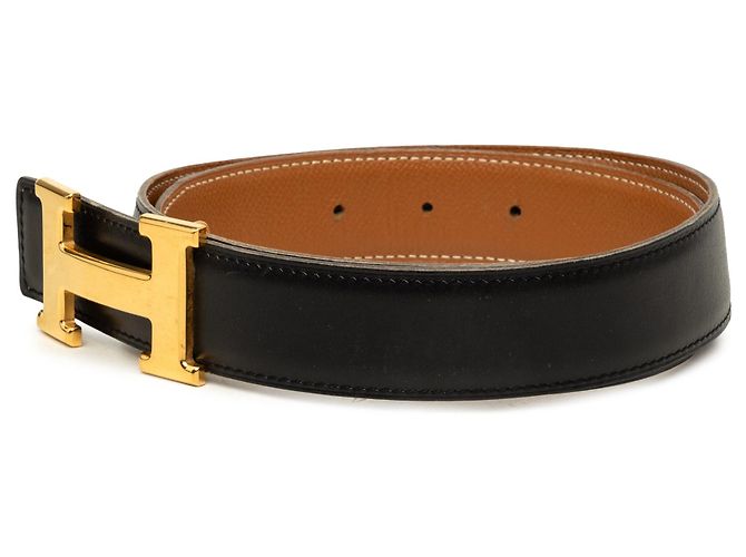 Cinto Reversível Constance H Hermès em couro Box Calf e Courchevel preto - vista 2