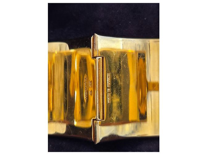 Hermès Bracciale Cuff H Metallo Dorato Smalto Arancione - vista 5