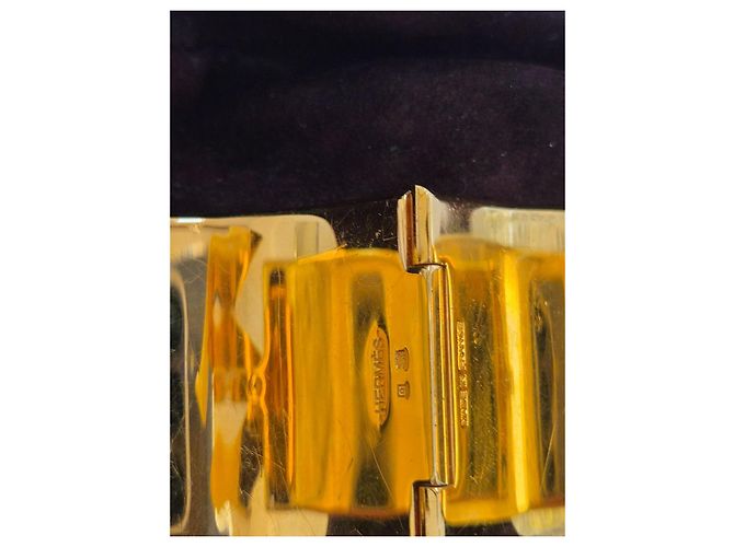 Hermès Bracciale Cuff H Metallo Dorato Smalto Arancione - vista 7