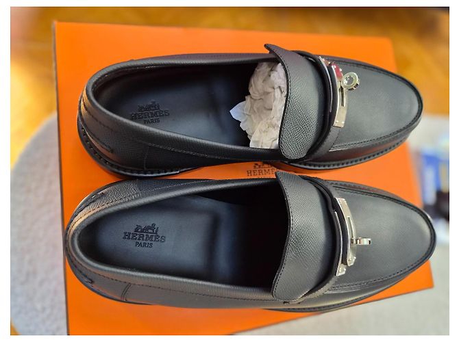 Hermès Mocassini Icône in pelle nera con chiusura Kelly - vista 12