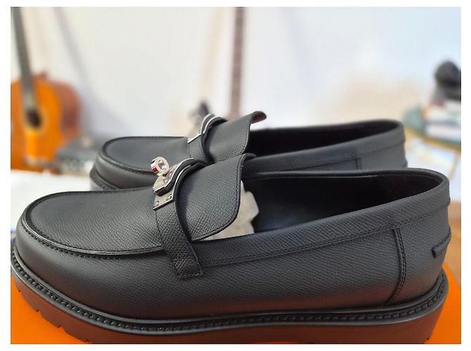 Hermès Mocassini Icône in pelle nera con chiusura Kelly - vista 9