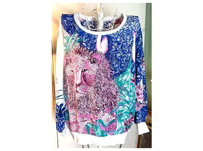 Salvatore Ferragamo Sudadera de seda con estampado floral y león - vista 2