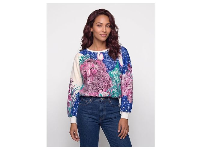 Salvatore Ferragamo Sudadera de seda con estampado floral y león - vista 8