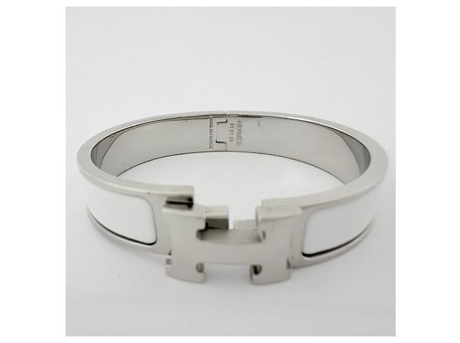 Hermès Hermes Click H Bangle in Silver and White - view 2