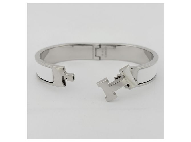 Hermès Hermes Click H Bangle in Silver and White - view 4