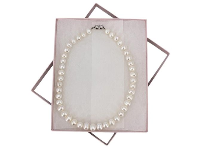 Autre Marque Collana di perle d'acqua dolce Vintage White 9/12mm con chiusura magnetica 43,5cm - vista 3