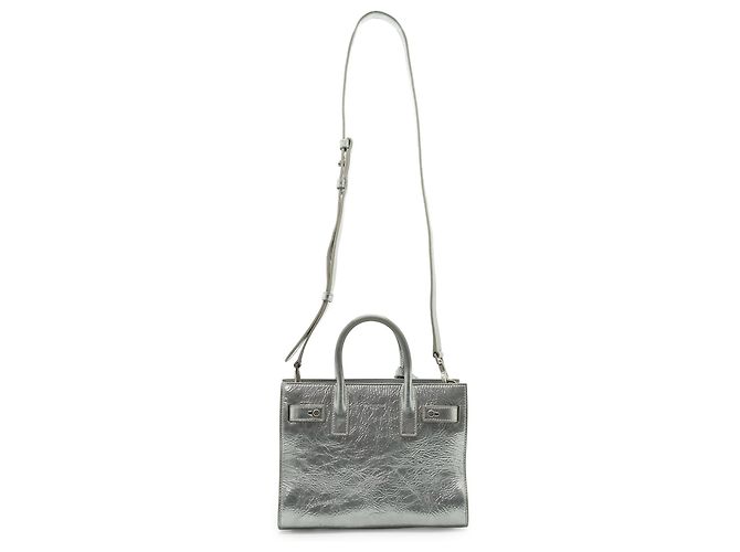 Yves Saint Laurent Borsa Sac de Jour Nano Metallic Silver Crinkled Supple - vista 2