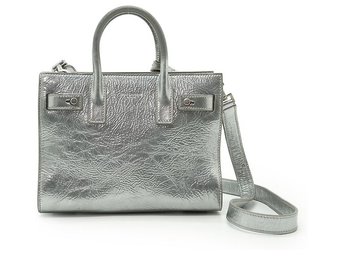 Yves Saint Laurent Borsa Sac de Jour Nano Metallic Silver Crinkled Supple - vista 3