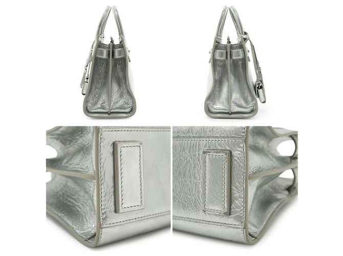 Yves Saint Laurent Borsa Sac de Jour Nano Metallic Silver Crinkled Supple - vista 4