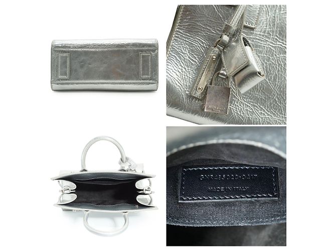 Yves Saint Laurent Borsa Sac de Jour Nano Metallic Silver Crinkled Supple - vista 5