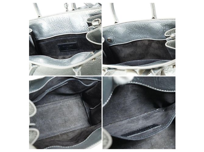 Yves Saint Laurent Borsa Sac de Jour Nano Metallic Silver Crinkled Supple - vista 6