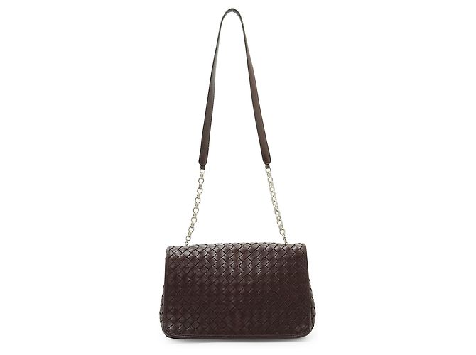 Bottega Veneta Borsa a tracolla vintage in pelle Intrecciato marrone con catena - vista 2