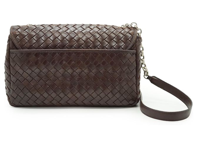 Bottega Veneta Borsa a tracolla vintage in pelle Intrecciato marrone con catena - vista 3