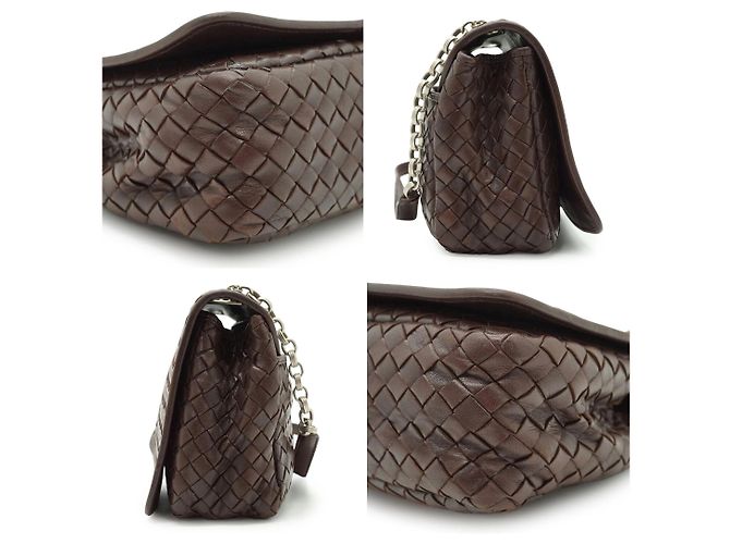 Bottega Veneta Borsa a tracolla vintage in pelle Intrecciato marrone con catena - vista 4