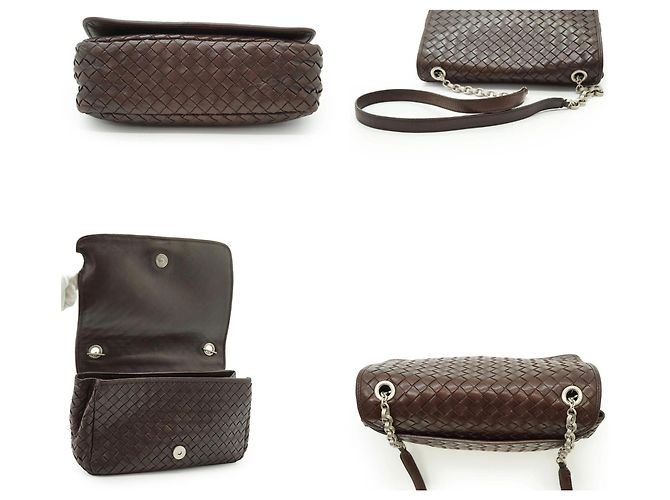 Bottega Veneta Borsa a tracolla vintage in pelle Intrecciato marrone con catena - vista 5