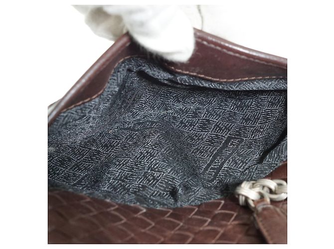 Bottega Veneta Borsa a tracolla vintage in pelle Intrecciato marrone con catena - vista 7
