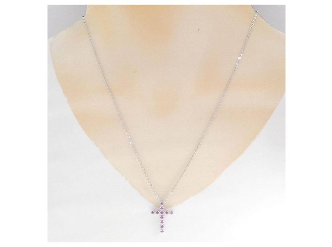 Autre Marque Collana in oro bianco Au750 con zaffiro e diamante - vista 7