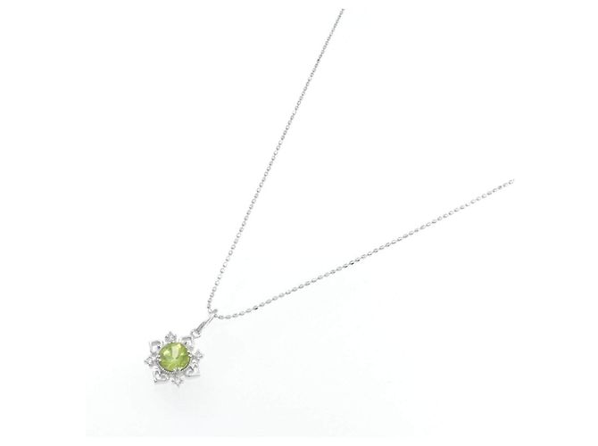 Autre Marque Au750 Weißgold-Halskette mit Peridot und Diamant - Ansicht 2