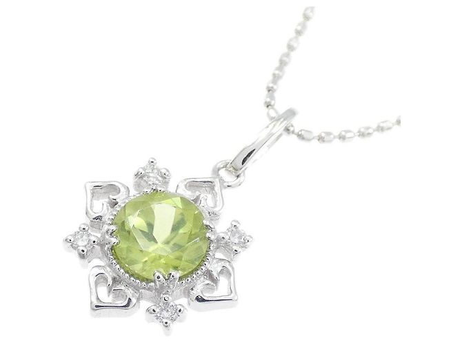 Autre Marque Au750 Weißgold-Halskette mit Peridot und Diamant - Ansicht 3
