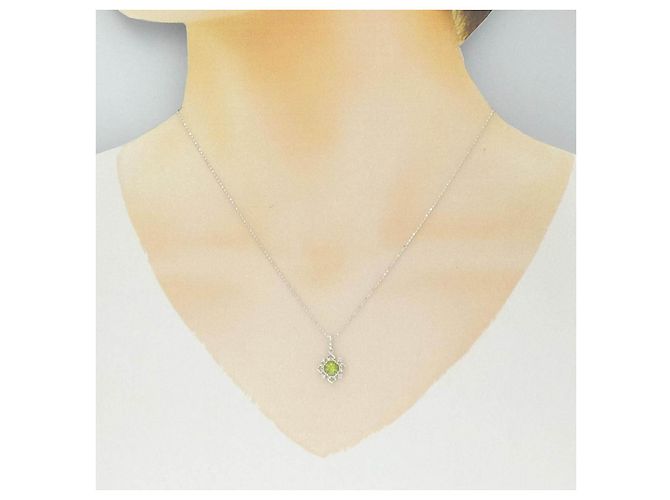 Autre Marque Au750 Weißgold-Halskette mit Peridot und Diamant - Ansicht 6