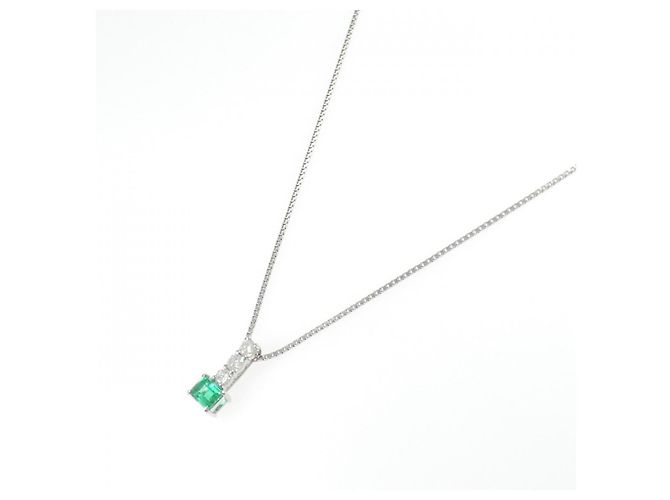 Autre Marque Pt900 Pt850 Smaragd Diamant Halskette - Ansicht 2