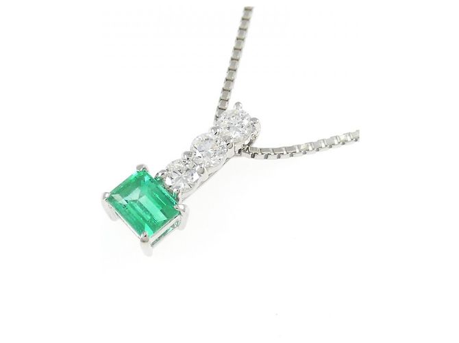 Autre Marque Pt900 Pt850 Smaragd Diamant Halskette - Ansicht 3