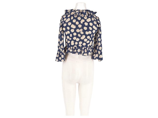 Autre Marque Top de seda azul con estampado floral y cuello con volantes - vista 2