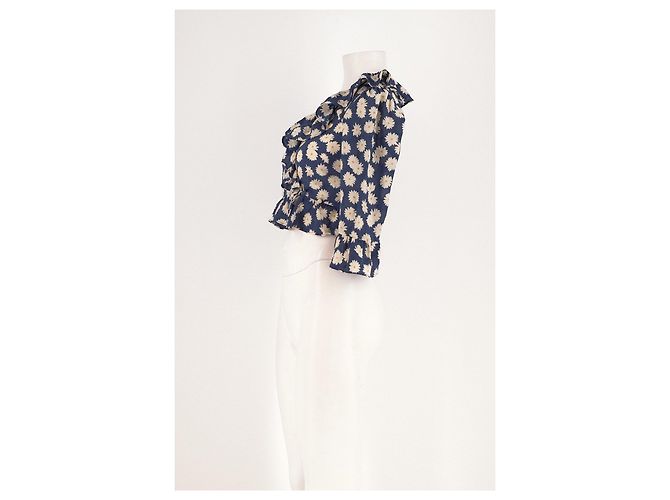 Autre Marque Top de seda azul con estampado floral y cuello con volantes - vista 3