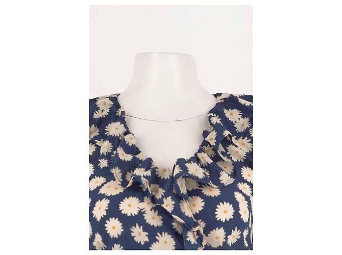Autre Marque Top de seda azul con estampado floral y cuello con volantes - vista 5