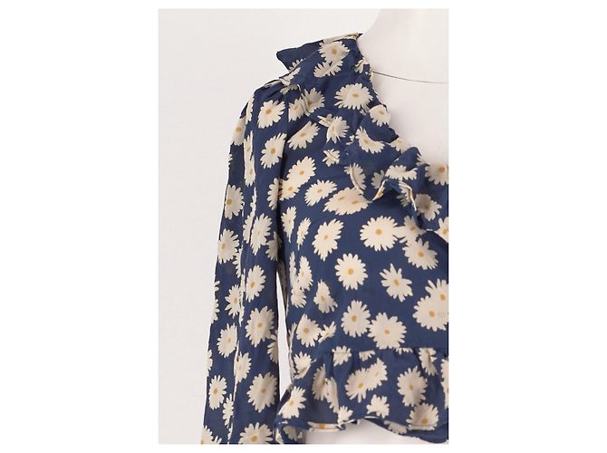 Autre Marque Top de seda azul con estampado floral y cuello con volantes - vista 6