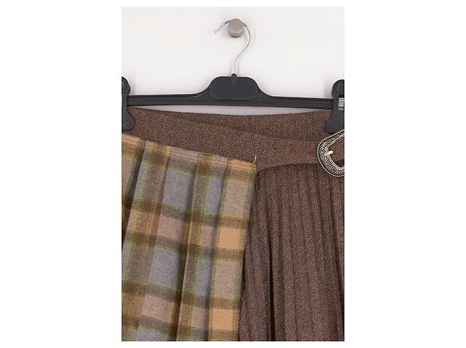 Autre Marque Falda midi plisada marrón ANDERSSON BELL con inserto tartan - vista 3