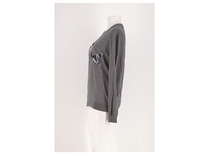 Markus Lupfer Grauer Wollpullover mit Pailletten Hai Design - Ansicht 3