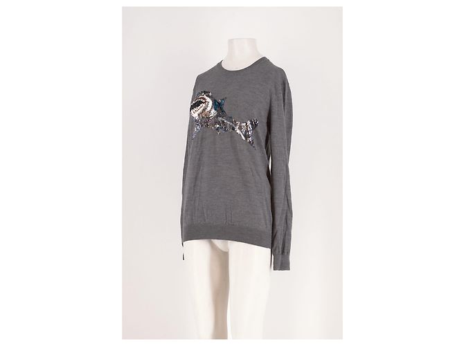 Markus Lupfer Grauer Wollpullover mit Pailletten Hai Design - Ansicht 4