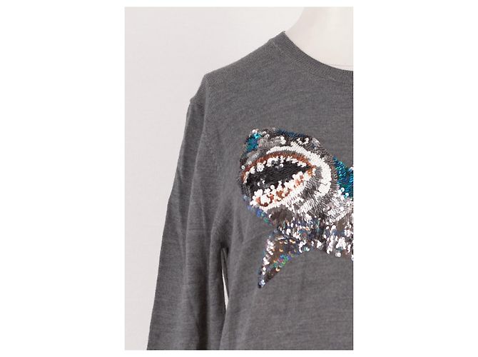 Markus Lupfer Grauer Wollpullover mit Pailletten Hai Design - Ansicht 6