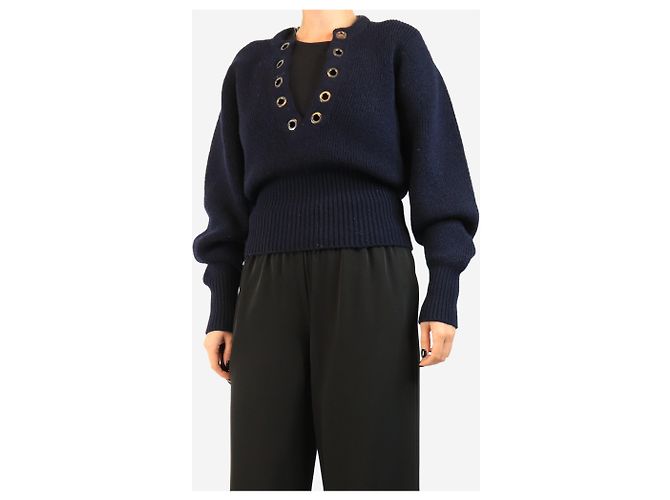 Isabel Marant Strickpullover mit Lochmuster in Marineblau - size UK 10 - Ansicht 3