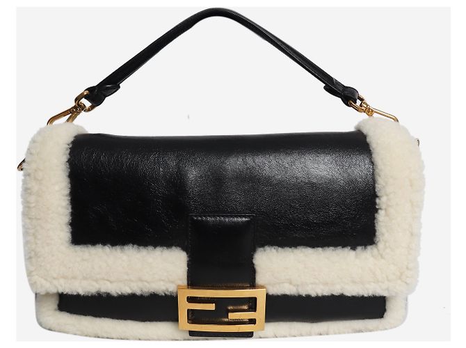 Fendi Borsa baguette in shearling nera - vista 2